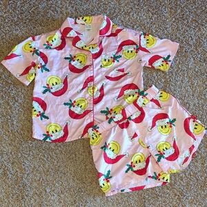 💲 Art Class Silky Pink Santa Smiley Kids Pajama Set
